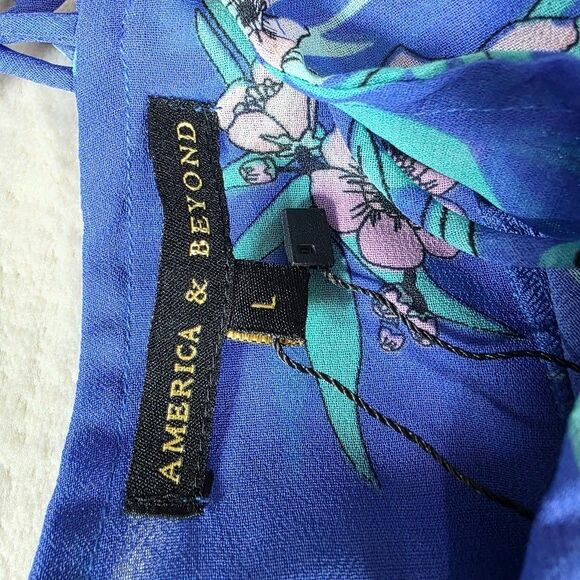 America & Beyond L Blue Boho Coverup Dress High Split Summer Beach Vacation Tie - Picture 4 of 10